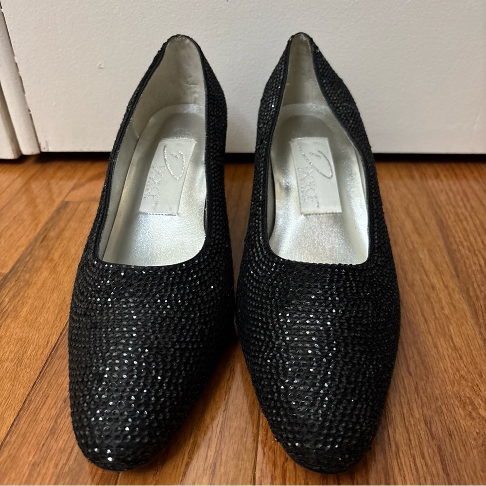 Dolce by Pierre Vintage Black Sparkle Beaded Rhinestone Pumps Heels 8.5 Evening